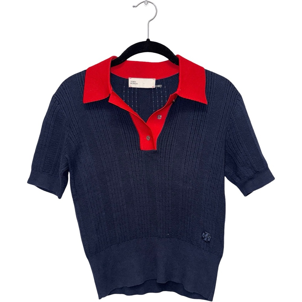 Tory Burch Navy and Red polo sweater